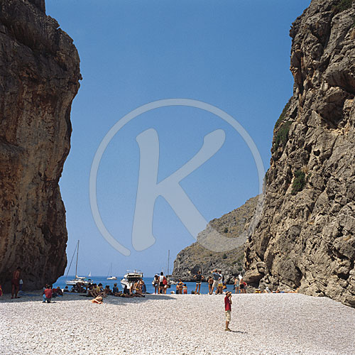 Bucht von Sa Calobra, Torrent de Pareis, Mallorca, Balearen, Spa