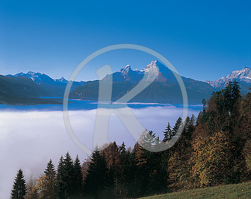 Watzmann, Nebel über dem Königssee, Berchtesgarden, Bayern, Deut