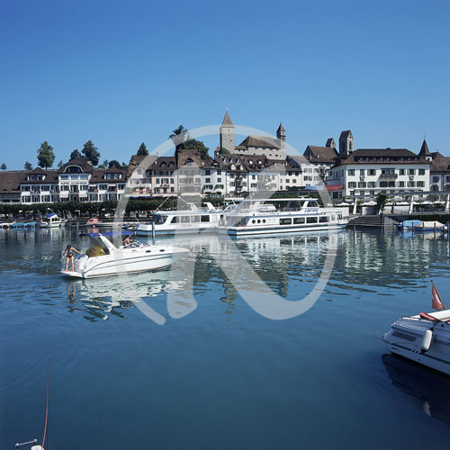 Blick auf die Altstadt und die Burg, Rapperswil, Zürichsee, Schw